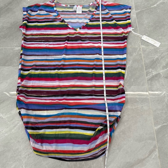Women's Anne Cole Striped Mesh V-Neck Beach Pool Cover Up Tee Size XS / Small - Picture 15 of 16